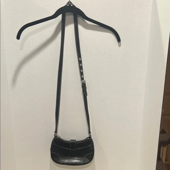 Coach Black Crossbody Bag with Buckle Detail and White Stitching - Picture 2 of 15